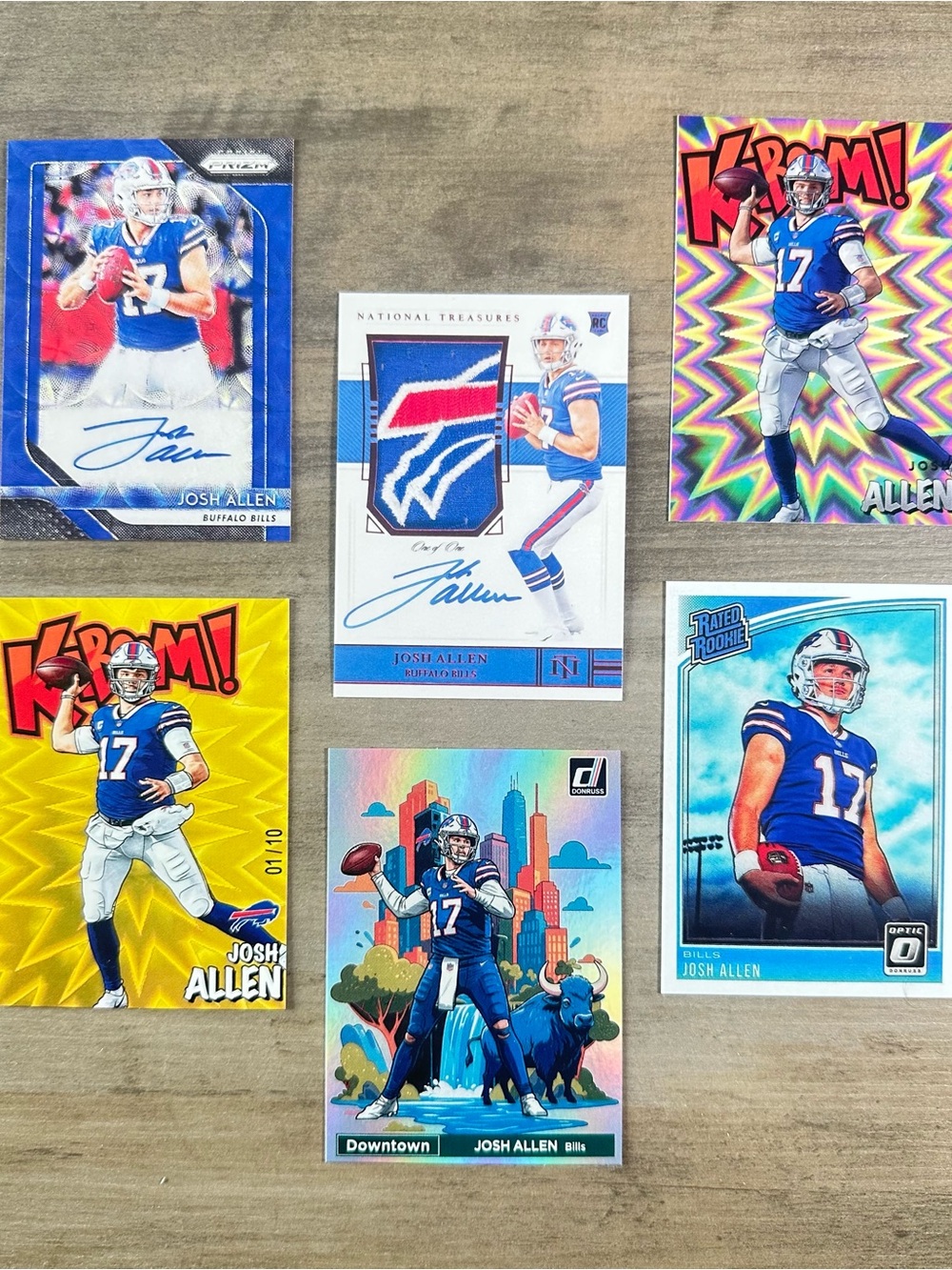 Josh Allen Signed Rookie Lot of (6) Panini Kaboom Downtown Novelty Cards. Bills.